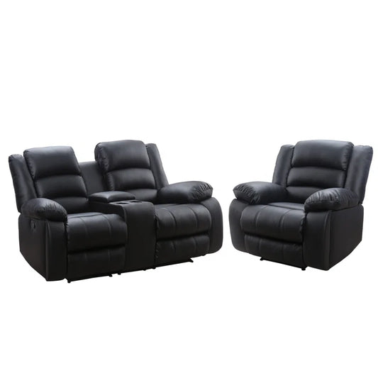 2-Piece Modern and Soft Vegan Leather Manual Reclining Living Room Set with Cup Holders and Console